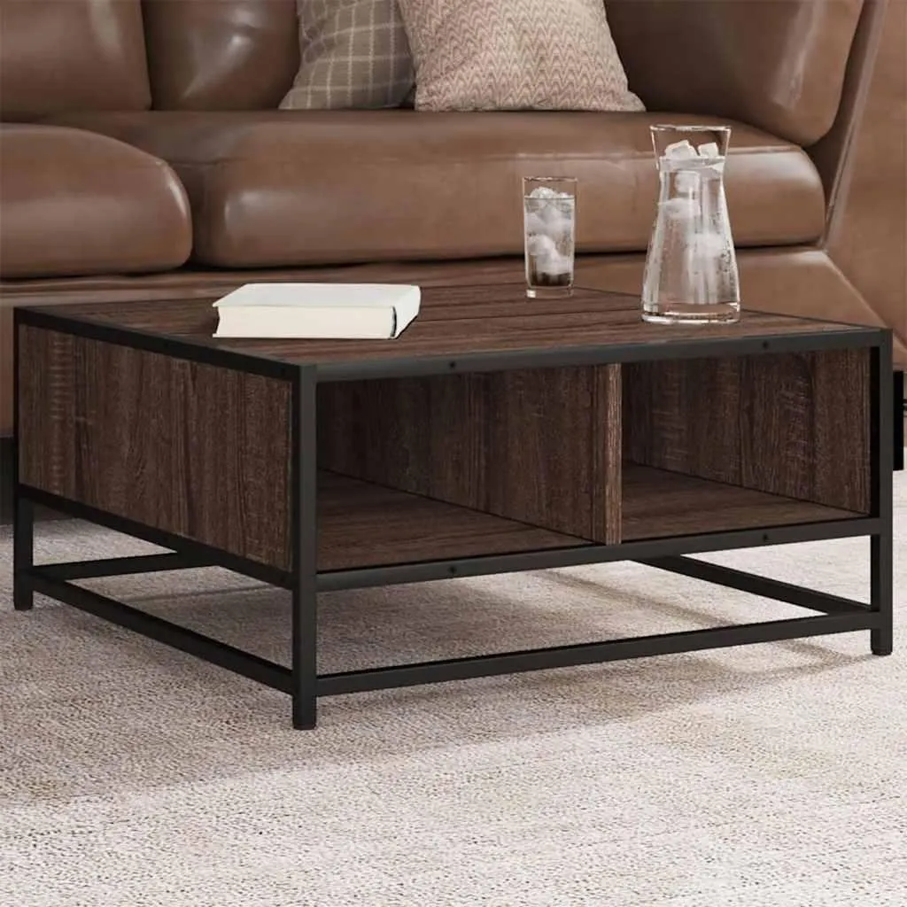 Table Basse Compacte pour Salon - Décor Chêne Brun et Pieds Métal - 2
