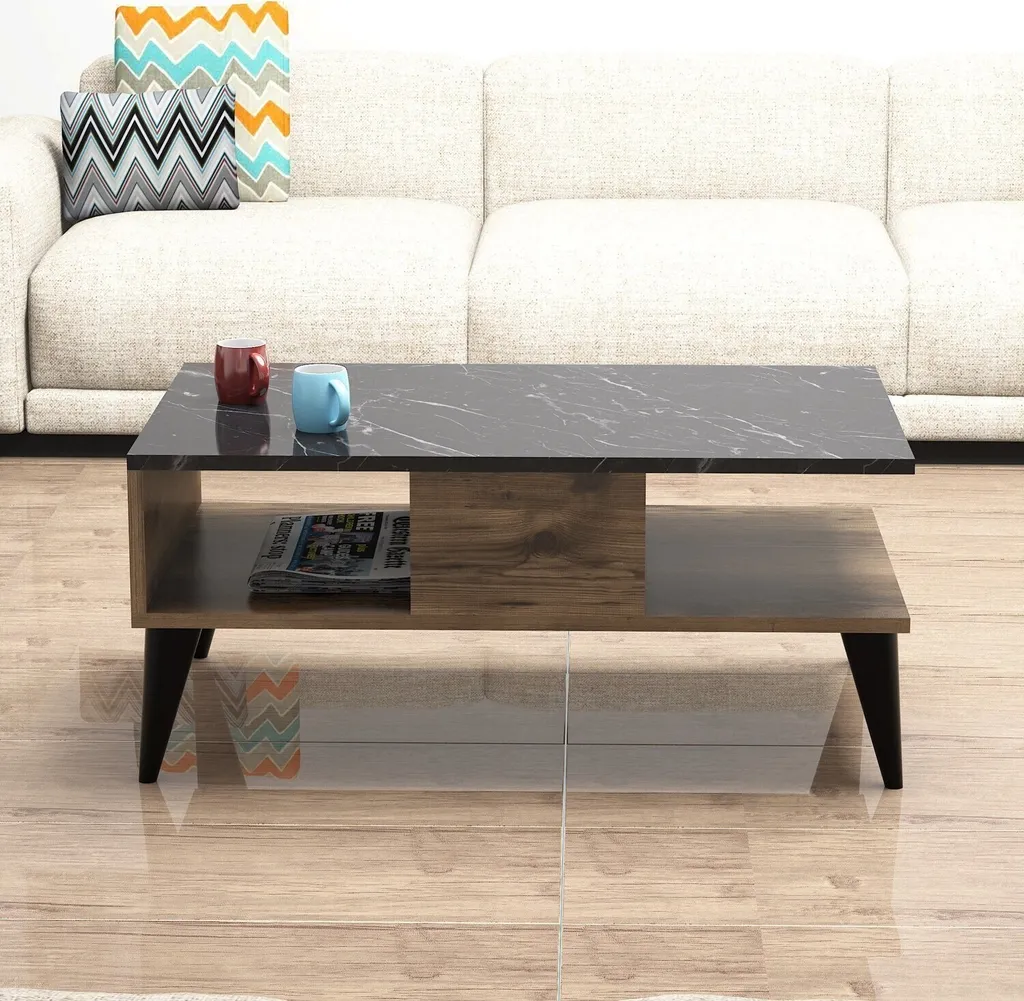Table basse rectangulaire Lidya noyer 90 cm avec rangement intégré - 4