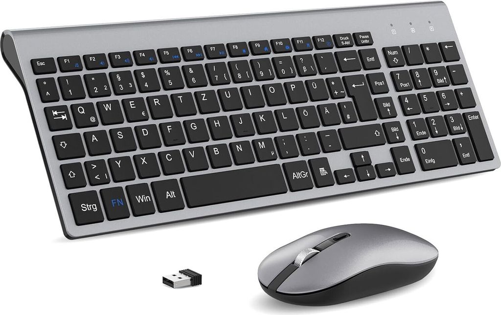 Tastatur Maus Set Kabellos, 2.4G Ultraslim Tragbare Funktastatur mit Maus Tastatur QWERTZ Layout (Deutsch) für Laptop, PC, Desktop, Notebook, Windows