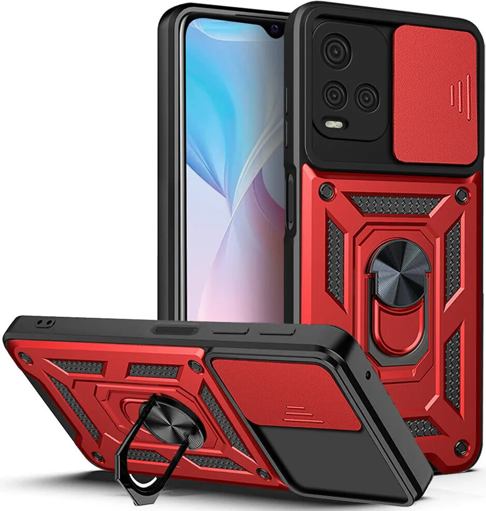 VIVO Y21s Custodia con Anello Supporto Supporto Scivolare Fotocamera Protezione TPU Paraurti Silicone Custodia protettiva per VIVO Y21s Rosso