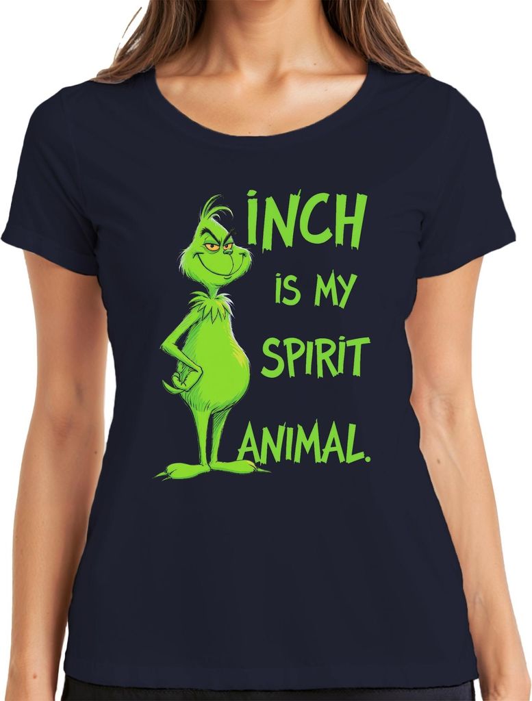Grinch IS MY SPIRIT ANIMAL Weihnachten Weihnachtshumor Kultfilm Damen T-Shirt, Navy, L