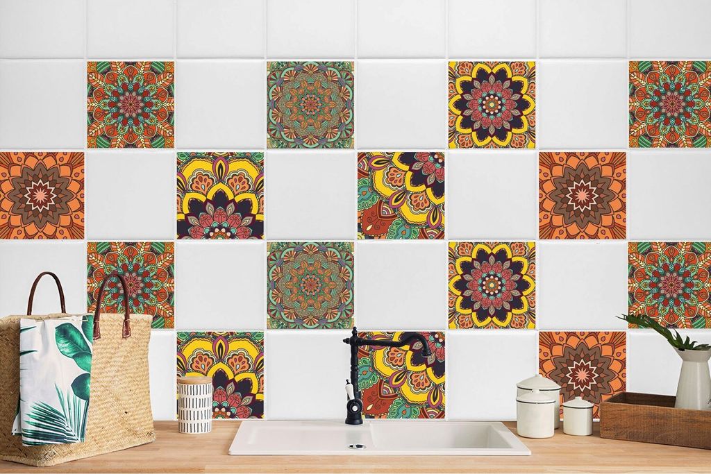 24 Stück Laminierter Selbstklebende Wandaufkleber Wandtattoo Küche Bunter Nachbildung Talaver 10 x 10 cm
