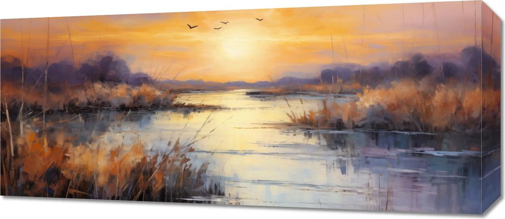 Bild 70x30cm Sonnenuntergang im Sumpf