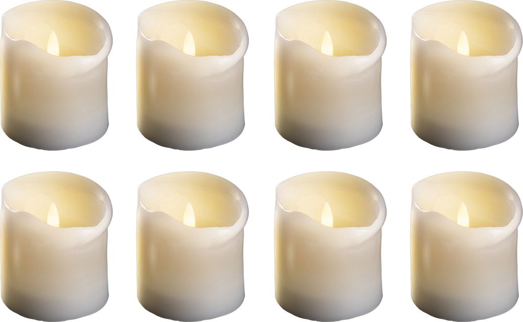 8x mittlere LED Stumpenkerze mit Timer - 7,5cm Durchmesser 12,5cm Höhe - 2 AA Batterien nötig LED Echtwachskerze mit Flackereffekt flammenlose St...