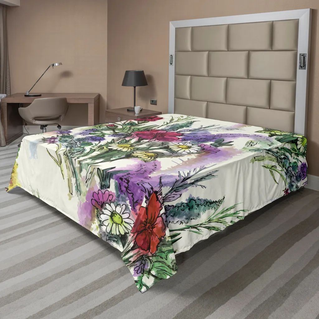 Drap de Lit Supérieur Motif Floral Pastel 260x228 cm pour Décoration