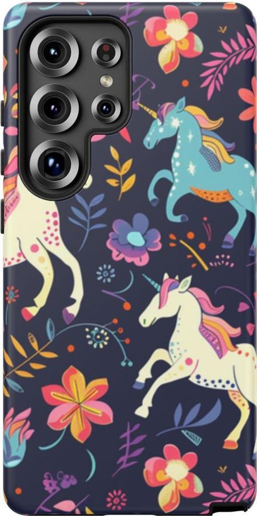 Bunte Einhörner und Blumenmuster – Hülle Kompatibel mit Samsung Galaxy S25 Ultra
