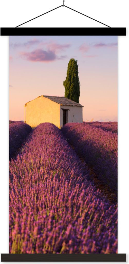 MuchoWow Textilposter Reihen von lila Lavendel 90x180 cm mit schwarzem Rahmen - Dekoration Wohnzimmer