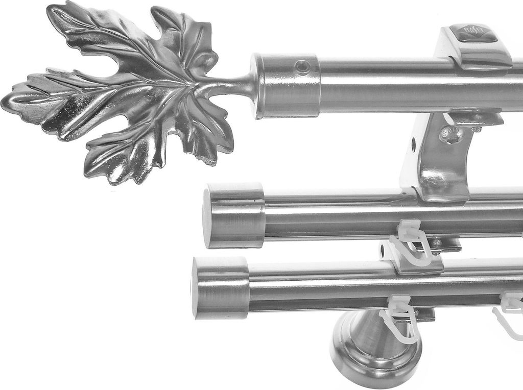 Rohr + Innenlauf Gardinenstange Ø 20mm Edelstahl Look 3-läufig Wandträger H60RII