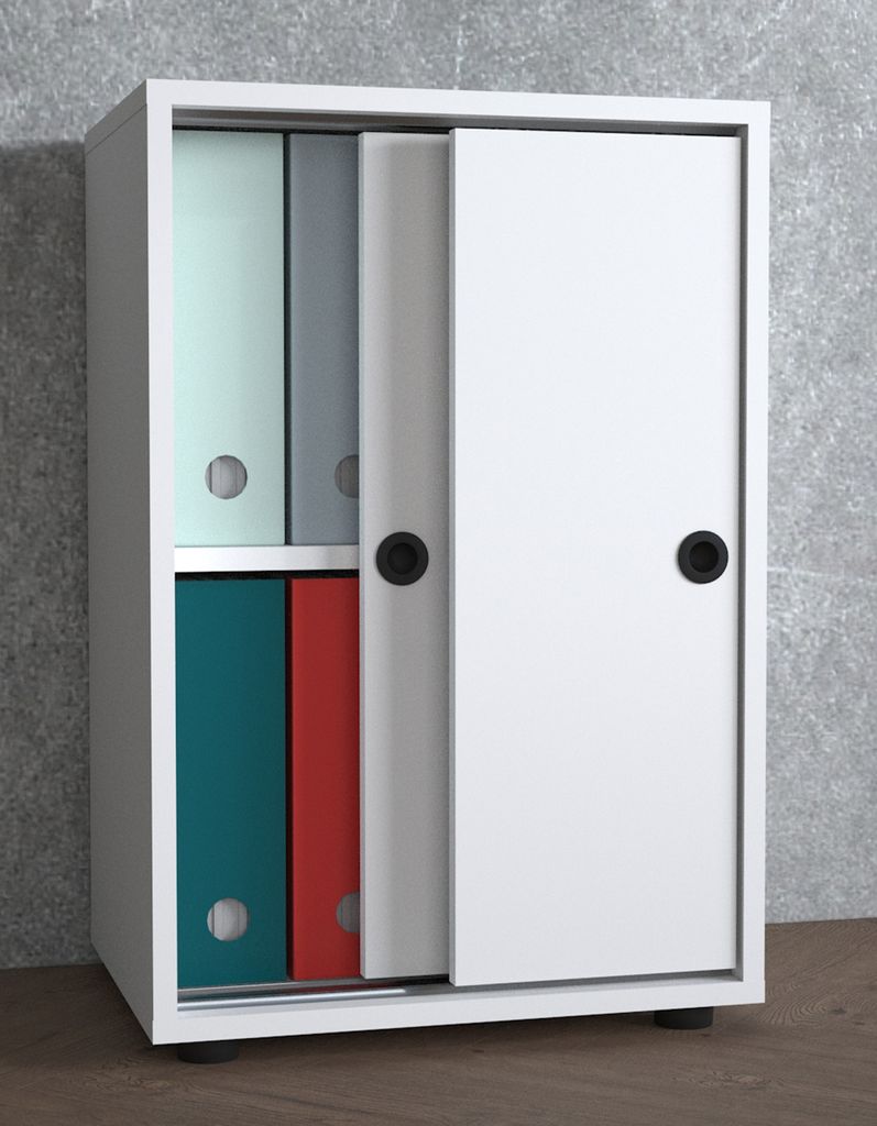 VCM Büroschrank mit 2 Fächern | moderner Aktenschrank mit Schiebetüren | Maße ca. H. 74 x B. 49 x T. 38 cm – Ulas 2-Fach