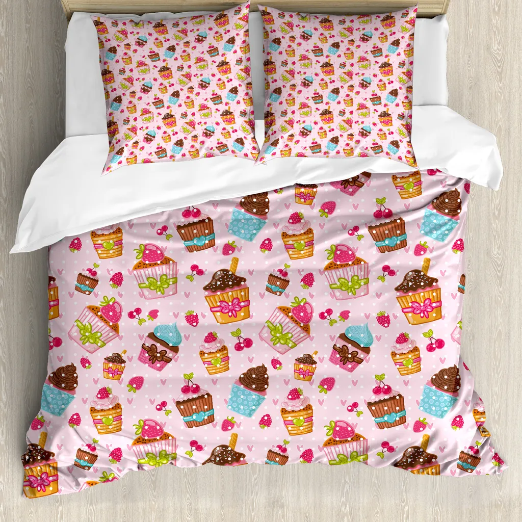 Copripiumino Rosa Cupcake ABAKUHAUS 155x220 - Set Letto Antiacaro