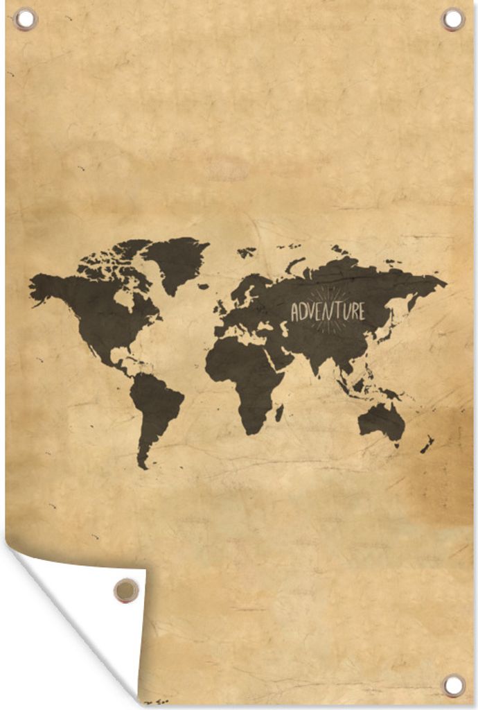 MuchoWow 60x90 cm Outdoor-Poster Gartendeko Sichtschutz Garten Poster für den Garten Weltkarte - Vintage - Papyrus - Zauberspruch