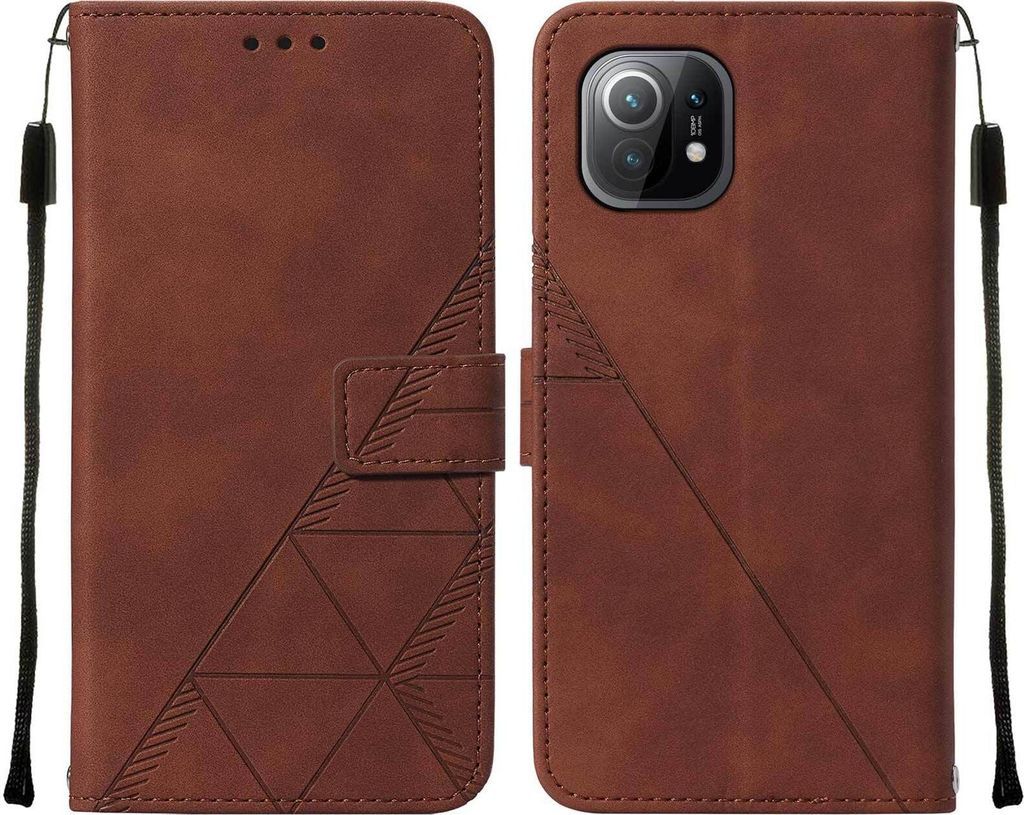 Xiaomi Mi 11 Hülle, Schlank Prägung Flip Leder Kartenfächer Schutzhülle mit Ständer für Xiaomi Mi 11 Braun
