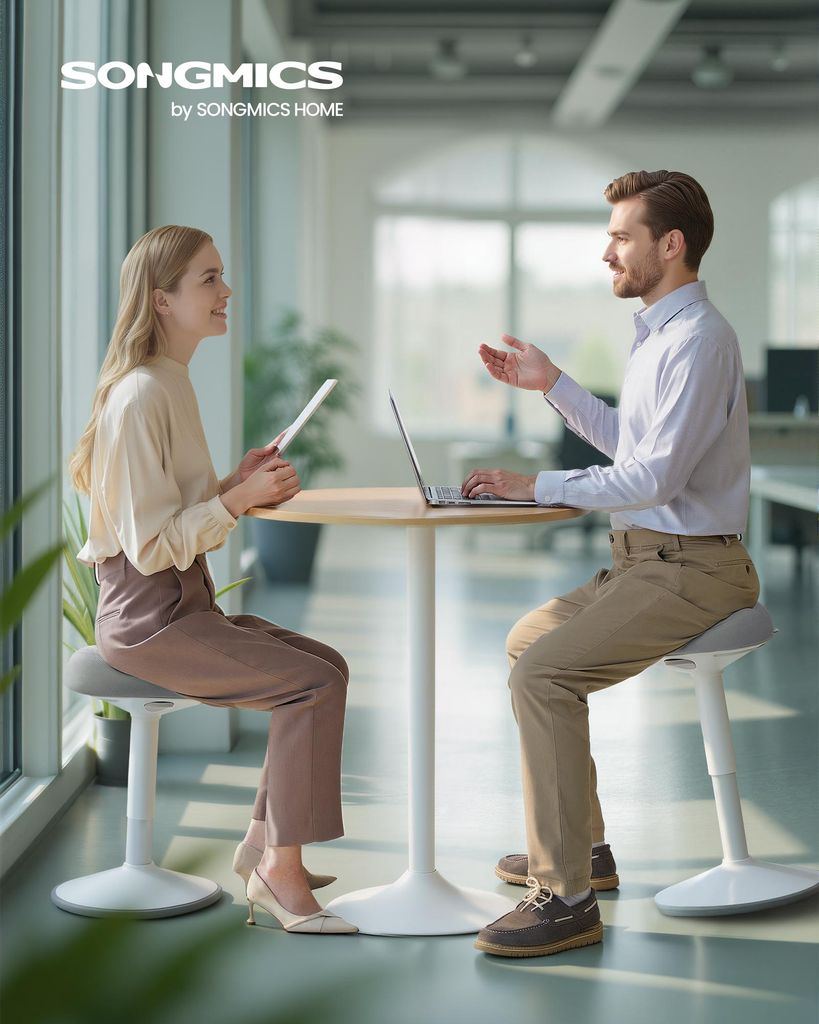 SONGMICS Hocker, Stehhocker, Stehstuhl mit Schwingeffekt, höhenverstellbar 48-65,5 cm, Anti-Rutsch-Sockel, drehbarer Sattelsitz, aktive Sitzhaltung