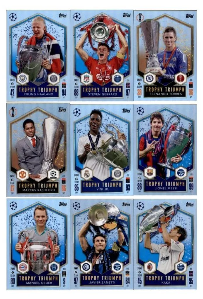Match Attax Ligue des Champions 24/25 : Set de 9 Cartes Trophy Triumph