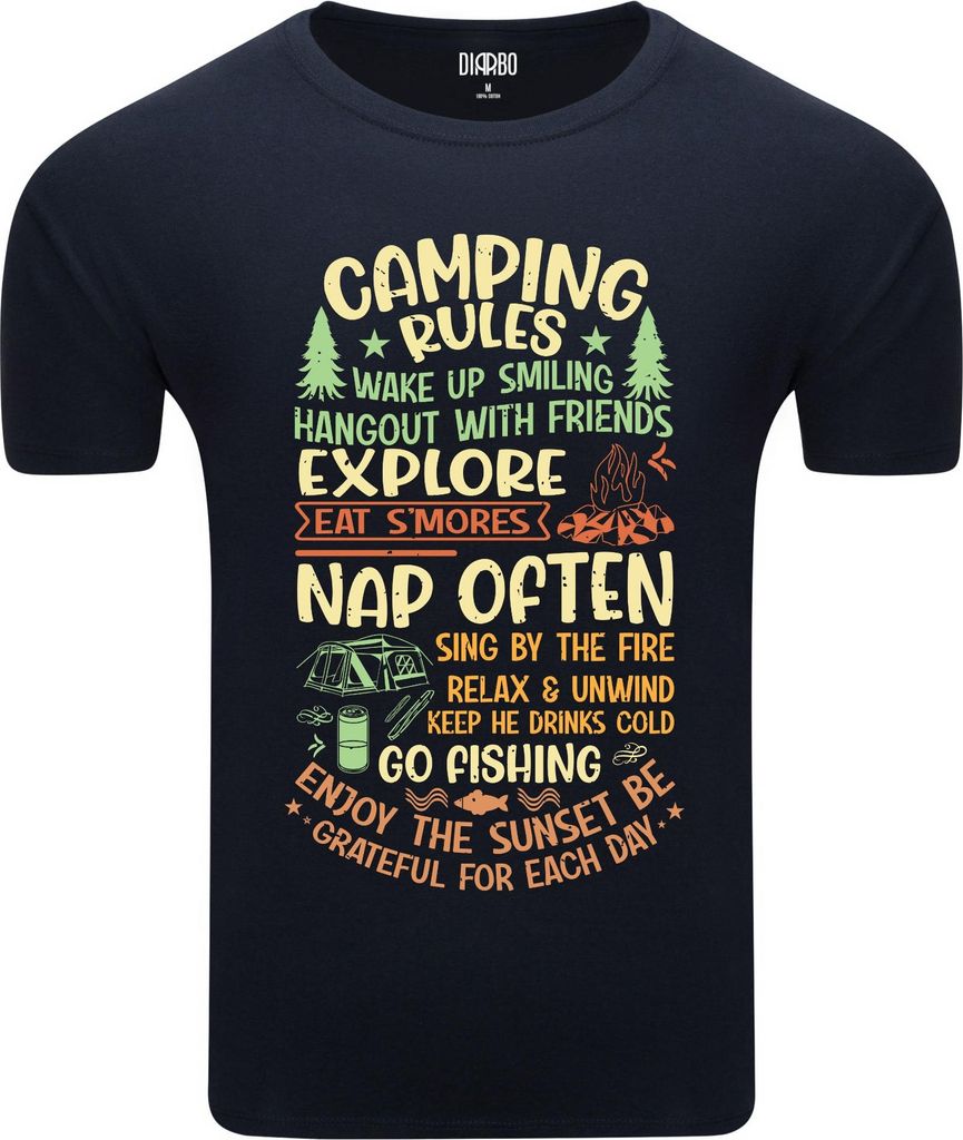 Diarbo Herren T-Shirt mit Naturliebhaber Druck Campingregeln Dunkelblau Gr.XL