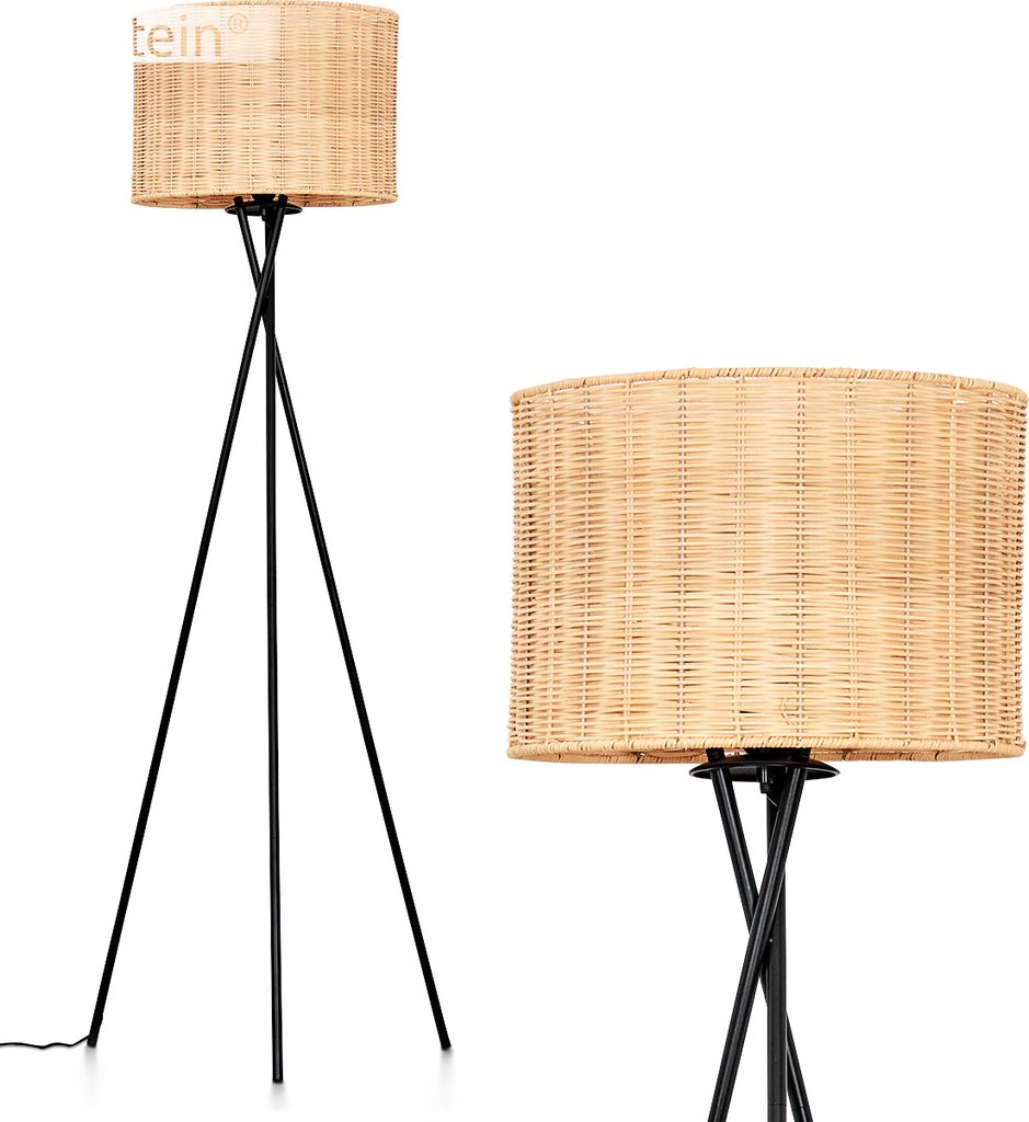 Dello Stehlampe aus Metall/Rattan in Schwarz/Natur