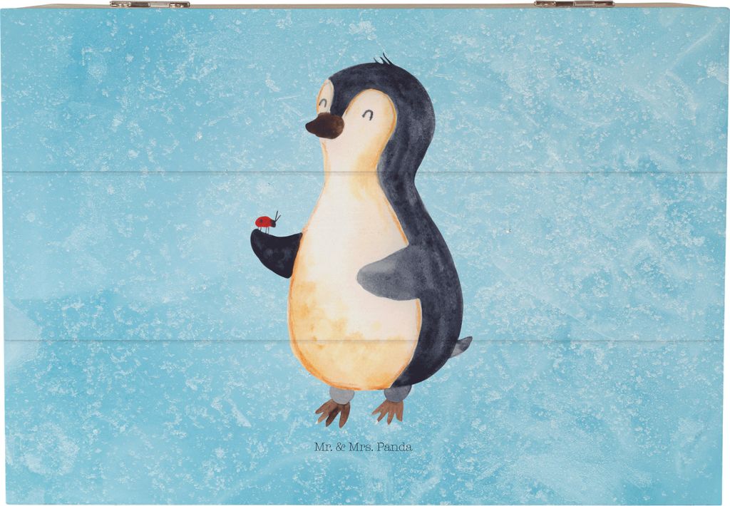 Mr. & Mrs. Panda Box Pinguin Marienkäfer 22 x 15 cm - Eisblau - Geschenk, Holzkiste, Glück, fotobox, Aufmerksam, Kleine Wunder, Truhe, schatztruh...