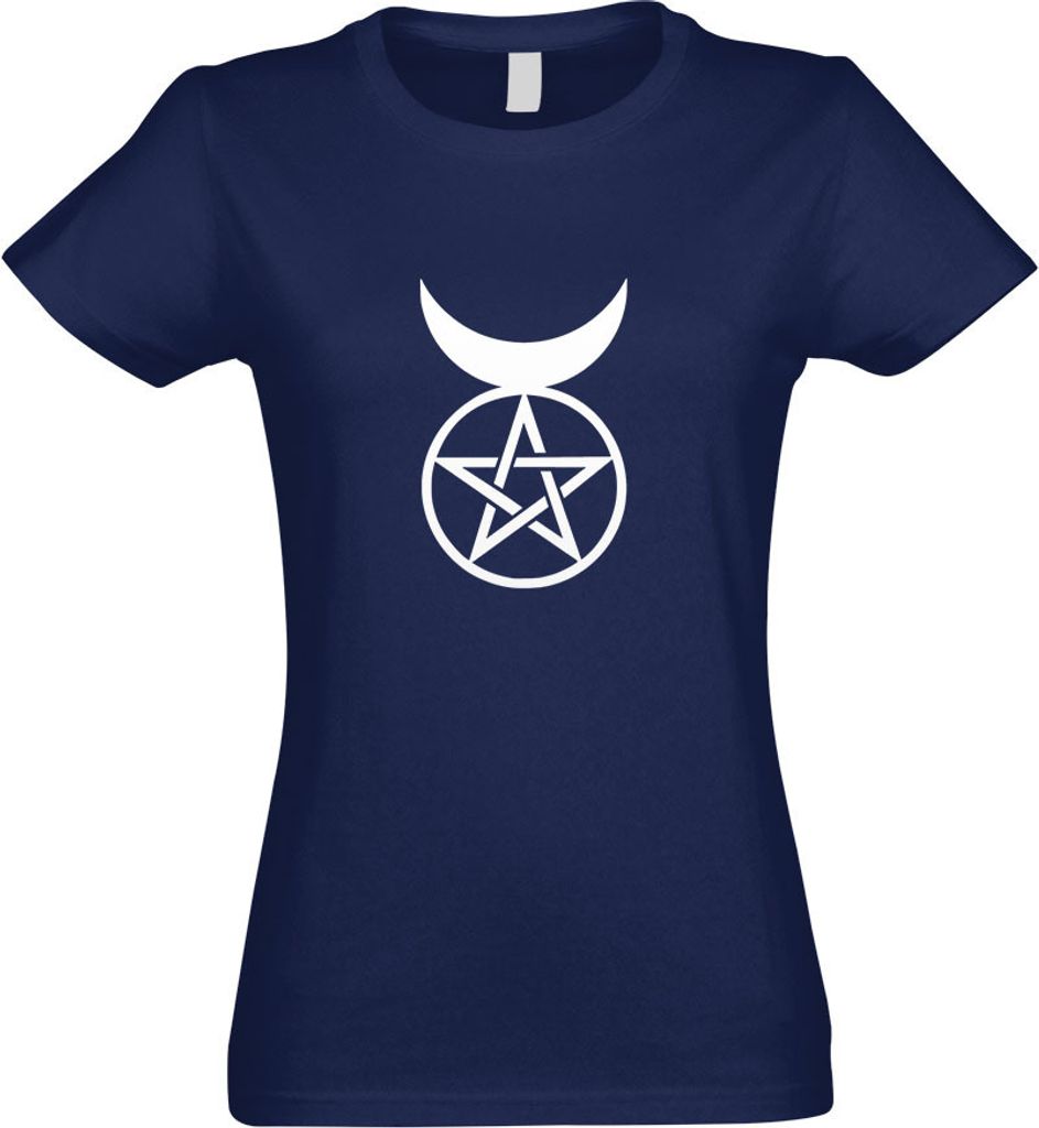 Kiwistar - T-Shirt tailliert - Damen - Navy - Gehörnter Gott - Horned god - mit Motiv Bedruckt - Funshirt Design - Sport - Freizeit - Damen - L