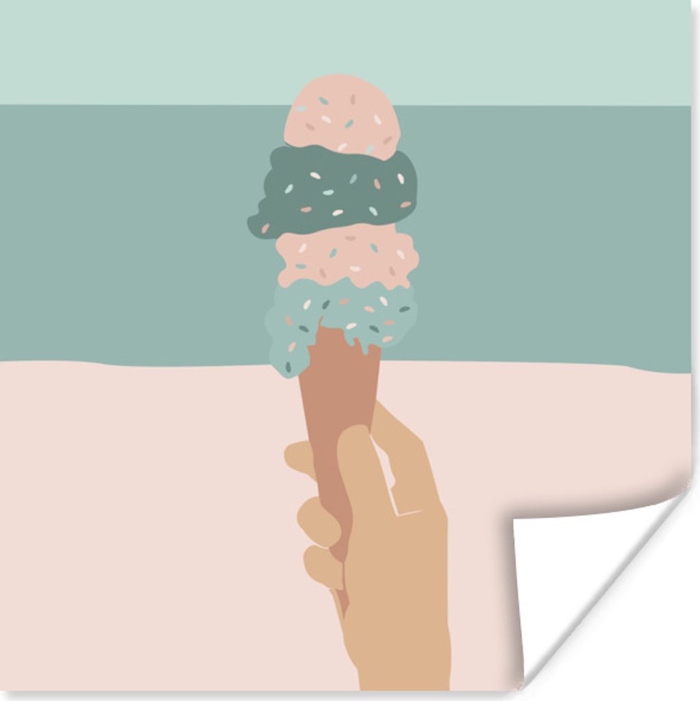 MuchoWow Poster Sommer - Eiscreme - Blau 75x75 cm - Wand Dekoration