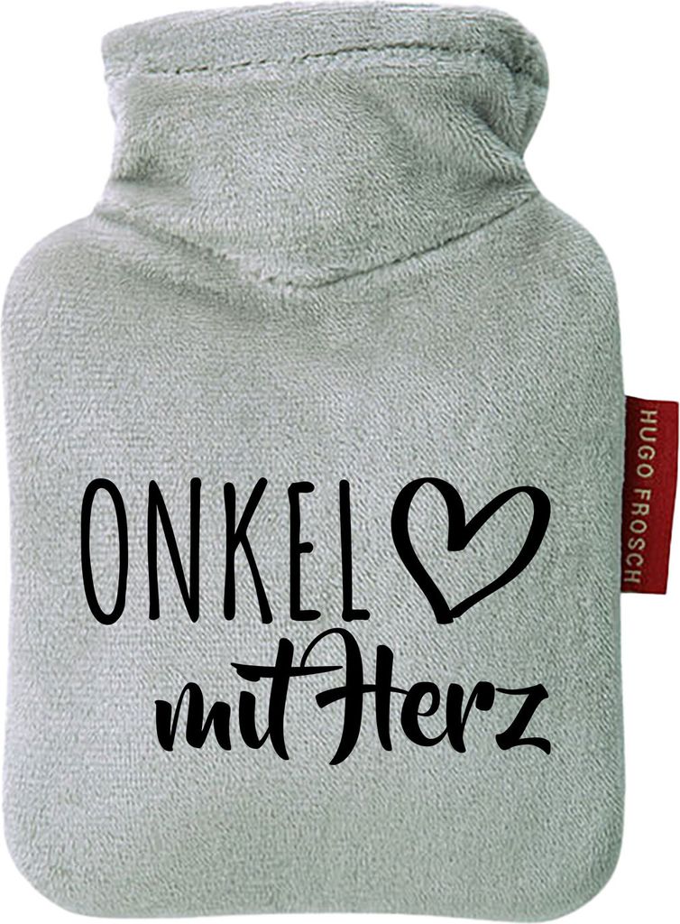 Huuraa Mini-Wärmflasche Onkel mit Herz 0,2 Liter Grey Mini Veloursbezug Taschenwärmer Geschenkidee