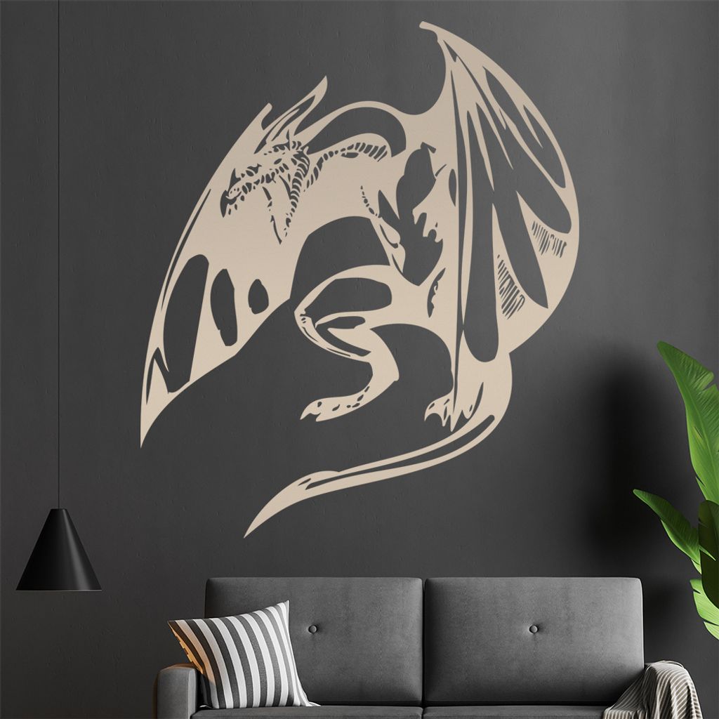 Drache im Flug Wandtattoo in 6 Größen - Wandaufkleber Wall Sticker - Dekoration, Küche, Wohnzimmer, Schlafzimmer, Badezimmer