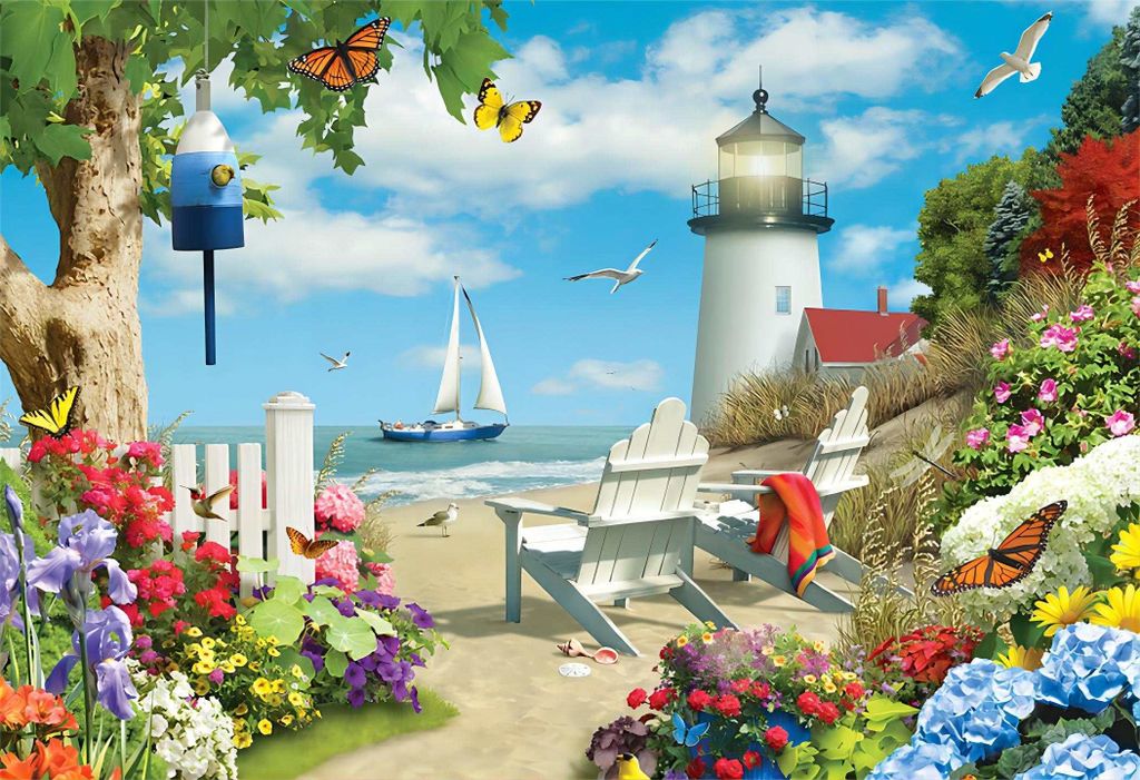 Rötting Design BASTELIDEE 5d Diamond Painting Set DIY Motiv Strandkulisse mit Leuchtturm