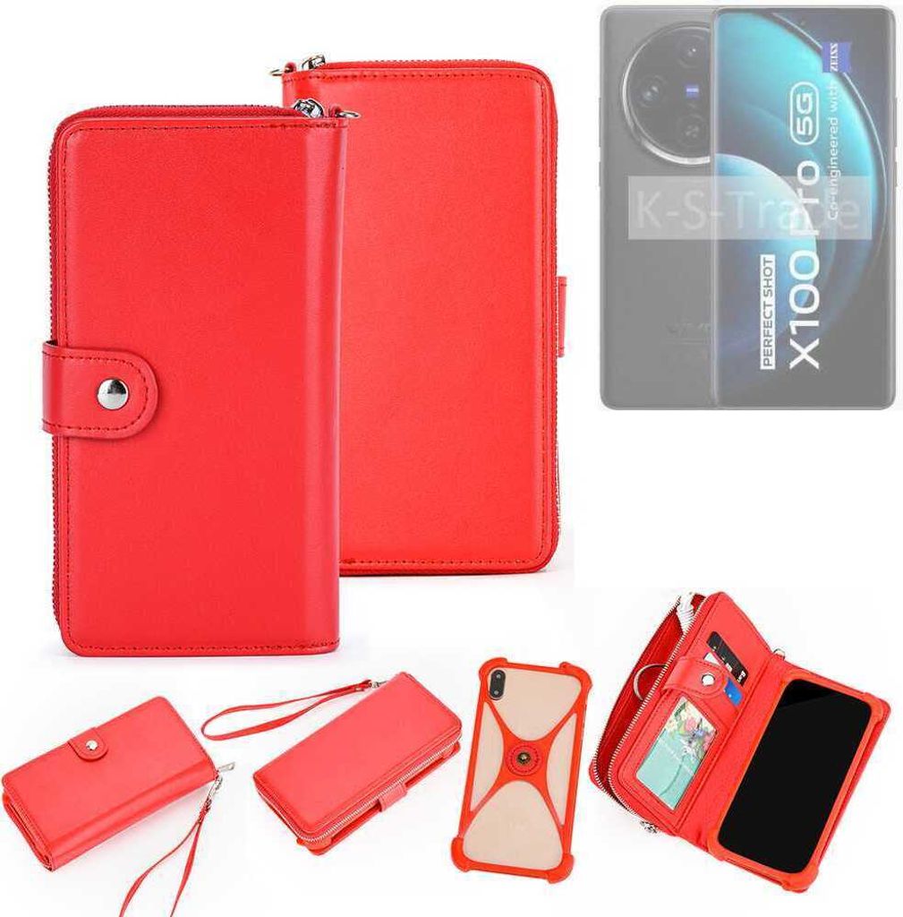 K-S-Trade 2in1 Schutzhülle Portemonnee Handyhülle mit Bumper kompatibel mit Vivo X100 Pro Hülle Case Etui Geldbörse Smartphone rot (1x)