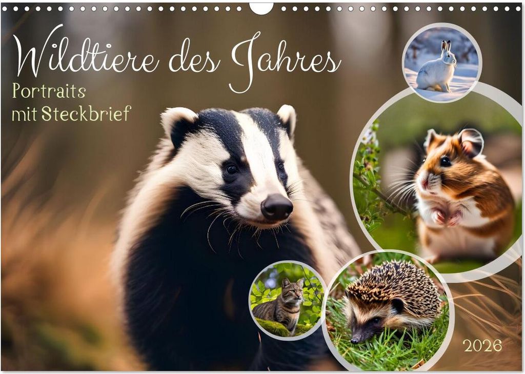 Wildtiere des Jahres (Wandkalender 2026 DIN A3 quer), CALVENDO Monatskalender