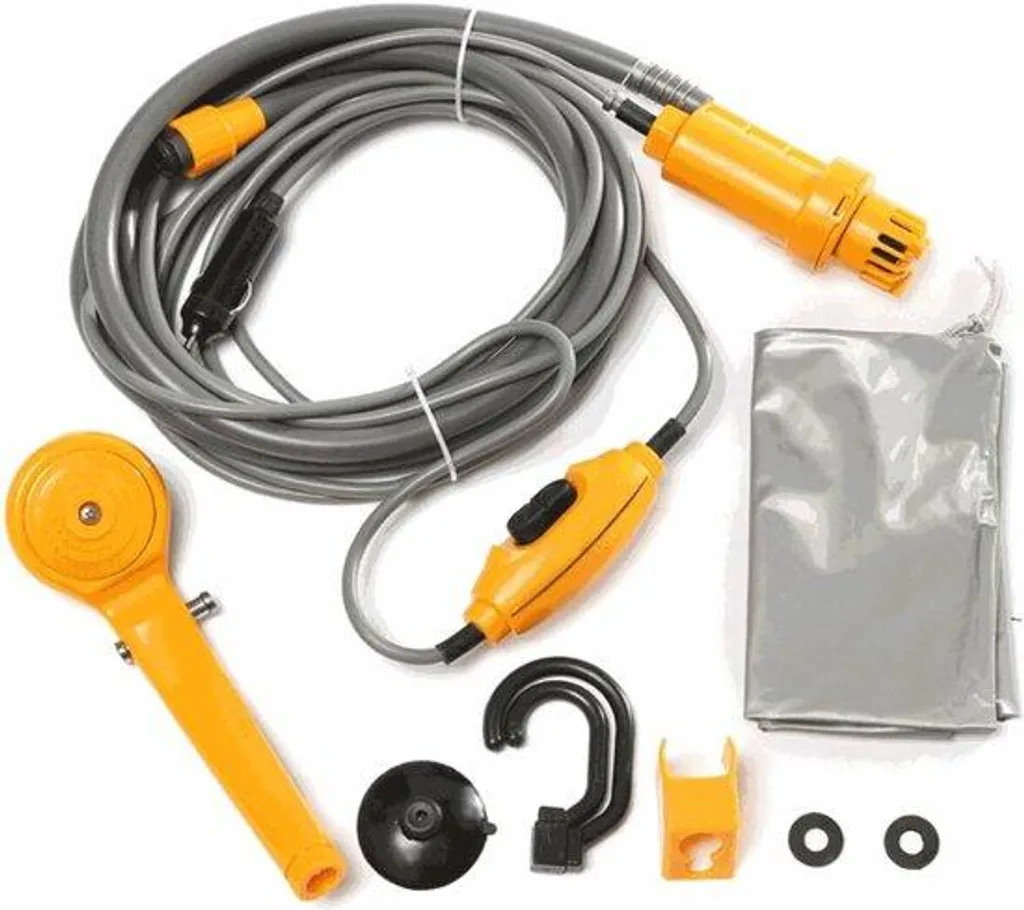 Douchette de voyage 12V avec pompe immergée pour bivouac et plein air