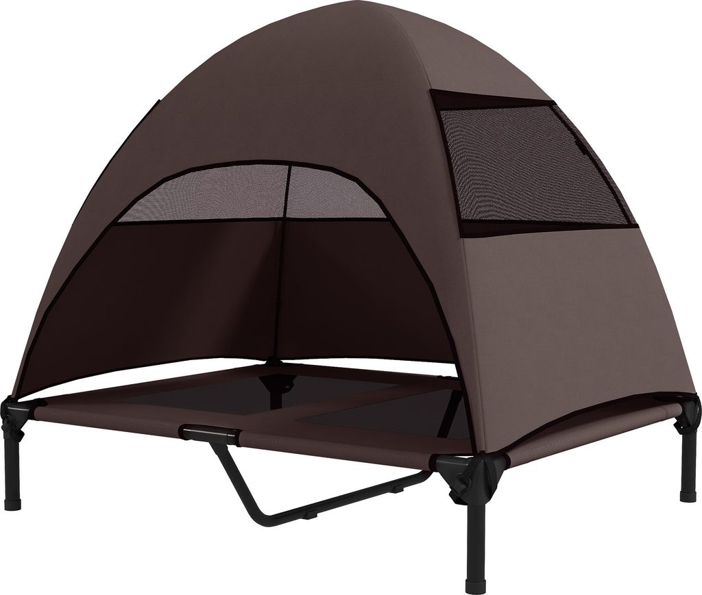 Hundeliege Outdoor mit Dach, Erhöhtes Hundebett für Große Hunde, 91 x 76 x 90 cm, Kaffee