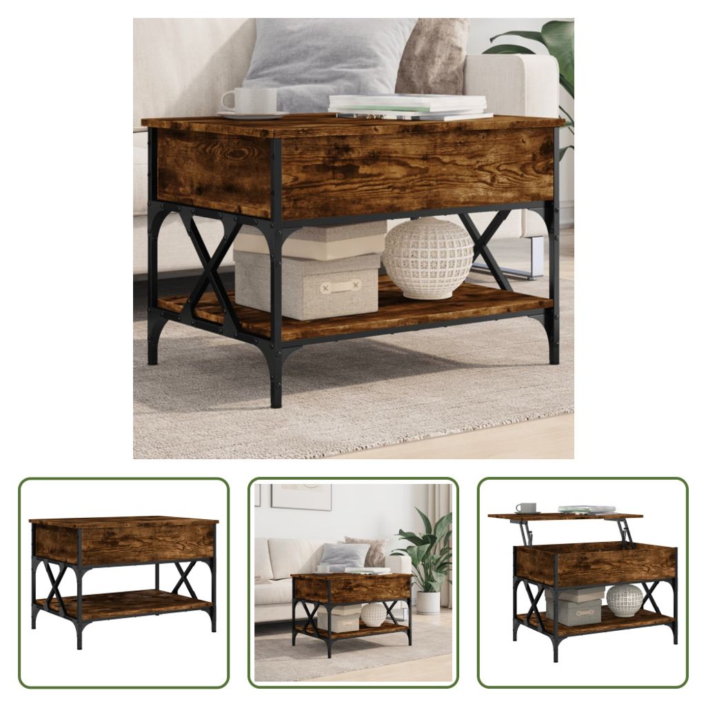 The Living Store Couchtisch Räuchereiche 70x50x50 cm Holzwerkstoff und Metall