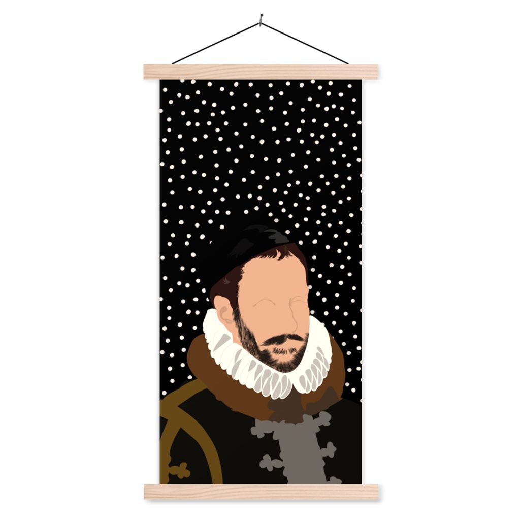 MuchoWow Textilposter Alte Meister - Wilhelm von Oranien - Dots - Schwarz 60x120 cm mit holzfarbenen Rahmen - Holz