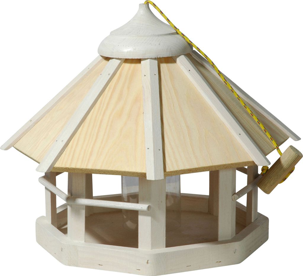 dobar Vogelhaus "Camouflage 2.0" mit Futtersilo 8-eckig hängend, weiß, 40x40x33 cm