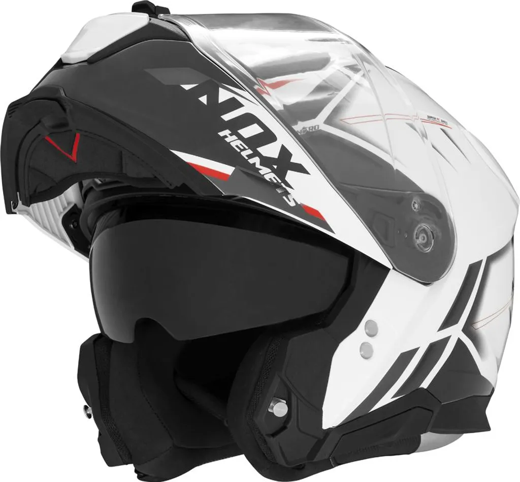 Nox N967 Synchro Casque moto flip-up blanc rouge S avec écran solaire