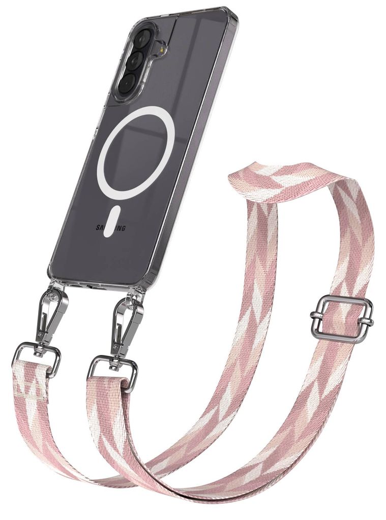 EAZY CASE - Handykette mit MagSafe Hülle für Samsung Galaxy A57, Handyband Mix Style, Karabiner Silber, Umhängeband in Hellrosa