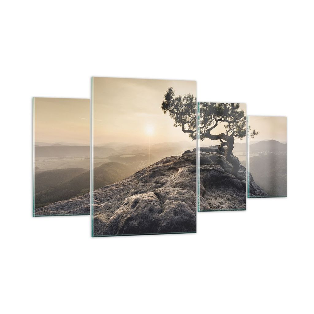 Bilder auf glas - 4 Teile - Alt Kiefer Berge - 160x90cm - Glasbilder - Wandbilder - Bilder - zum Aufhängen bereit - Wanddekoration aus Glas - Glas...