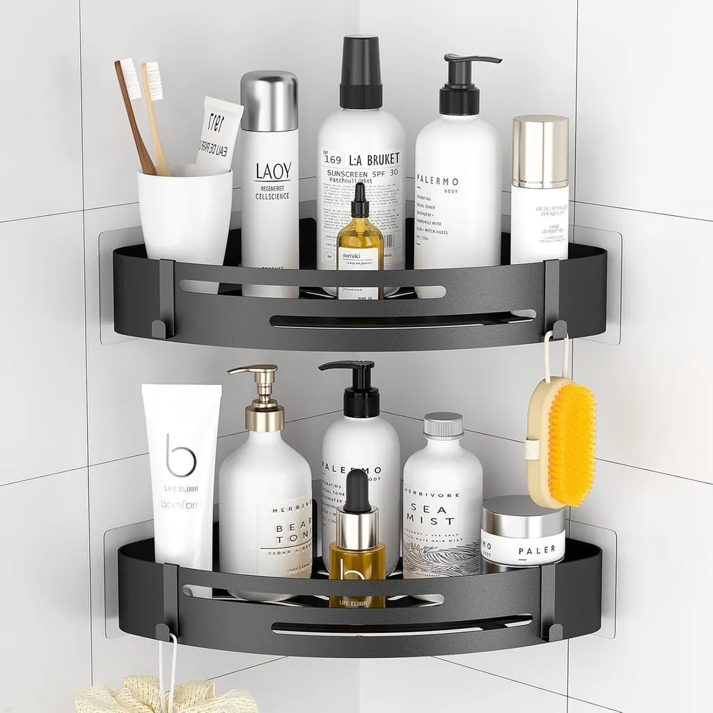 Serviteur de douche mural noir mat lot de 2 paniers d'angle en métal