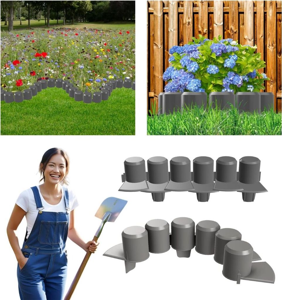 Anwicar Rasenkante Garten Palisade - Beeteinfassung aus wetterfestem Kunststoff - flexibel & langlebig - 5er-Set (2m) - einfache Montage - Graphit