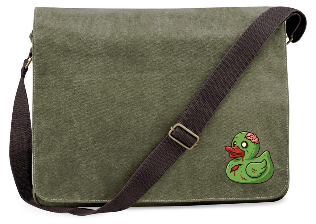 Huuraa Umhängetasche Quietscheente Zombie Gummiente Halloween 14 Liter Military Green Canvas Laptoptasche Geschenkidee