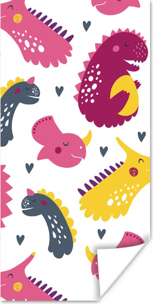 MuchoWow Poster dino-muster-kinder-pink-mädchen1-2 80x160 cm - Kinderzimmer