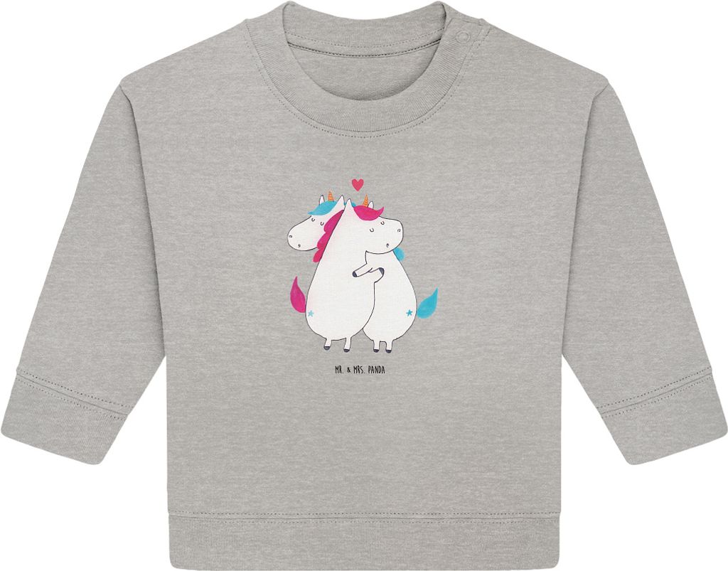 Mr. & Mrs. Panda Organic Baby Pullover Einhorn Mitteilung 24. - 36. Monat - Heather Grey - Geschenk, Valentinstag, Unicorn, Einhörner, Bullover, S...