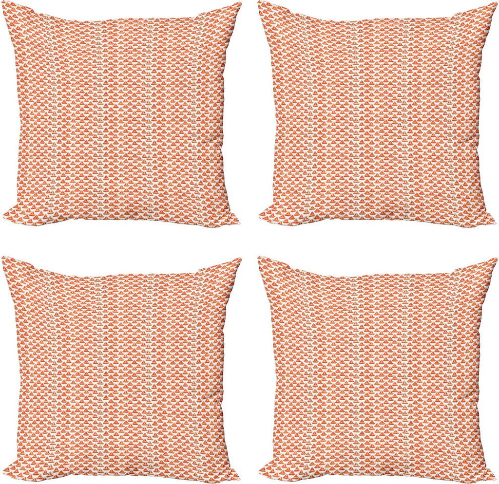 ABAKUHAUS Marine Kissenbezug Set (4 Stück), Faltblätter Boot-Entwurf, Moderner Doppelseitiger Digitaldruck, 45 cm x 45 cm, Rust Orange und weiß