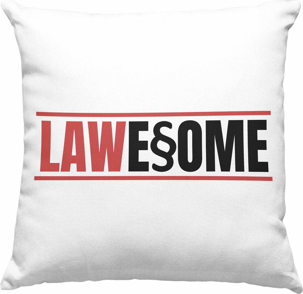 Trendation - Jura Deko-Kissen mit Füllung 40x40 Geschenk Spruch Jurist Geschenkidee Anwalt Jura-Studium Lustige Sprüche Staatsexamen Lawesome (Rosa)