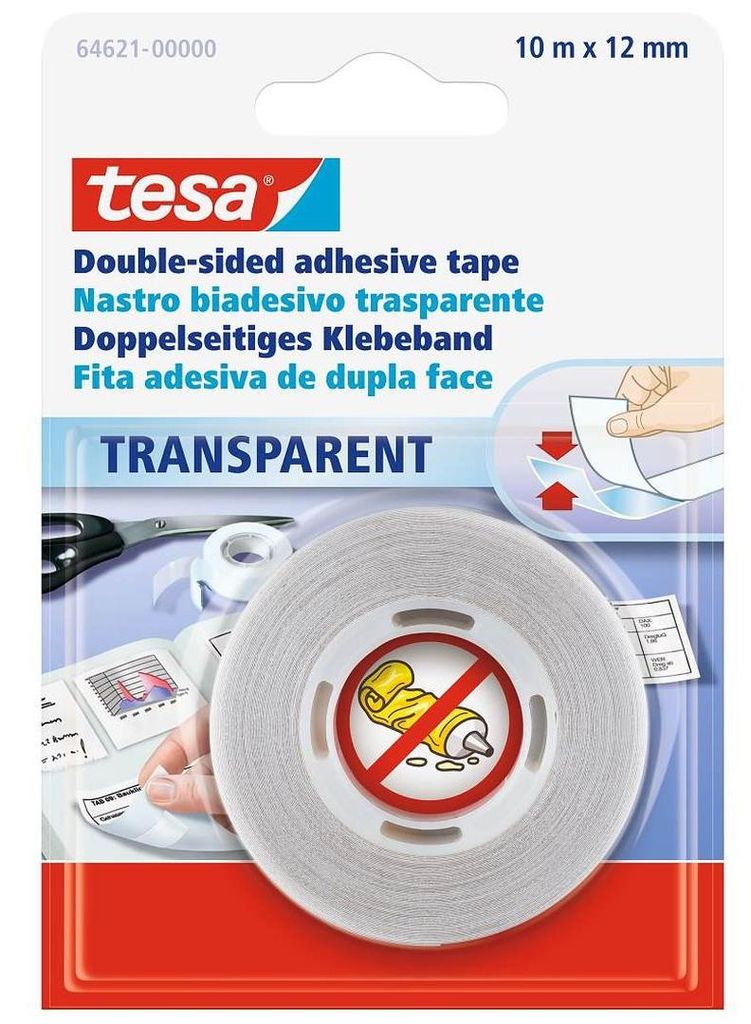 tesa Doppelseitiges Klebeband, transparent, 10 m x 12 mm Produktbild 