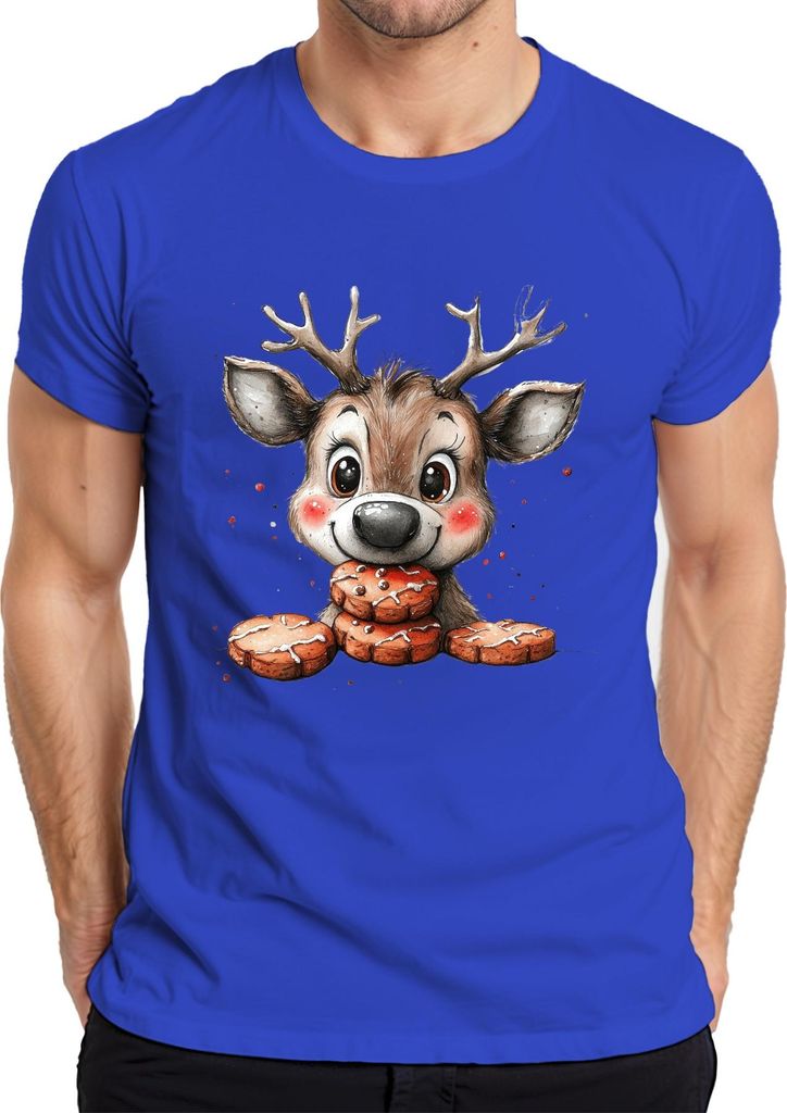Rentier Lebkuchen Weihnachten süß Kinder Geschenk Niedlich Herren T-Shirt, Blau, 3XL