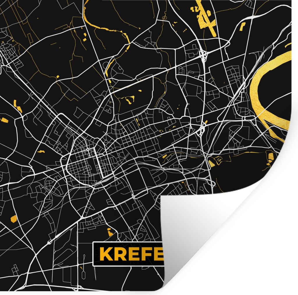 MuchoWow Wandtattoo Wandsticker Wandaufkleber Krefeld - Stadtplan - Gold - Karte - Deutschland 30x30 cm Selbstklebend und Repositionierbar - Repo...