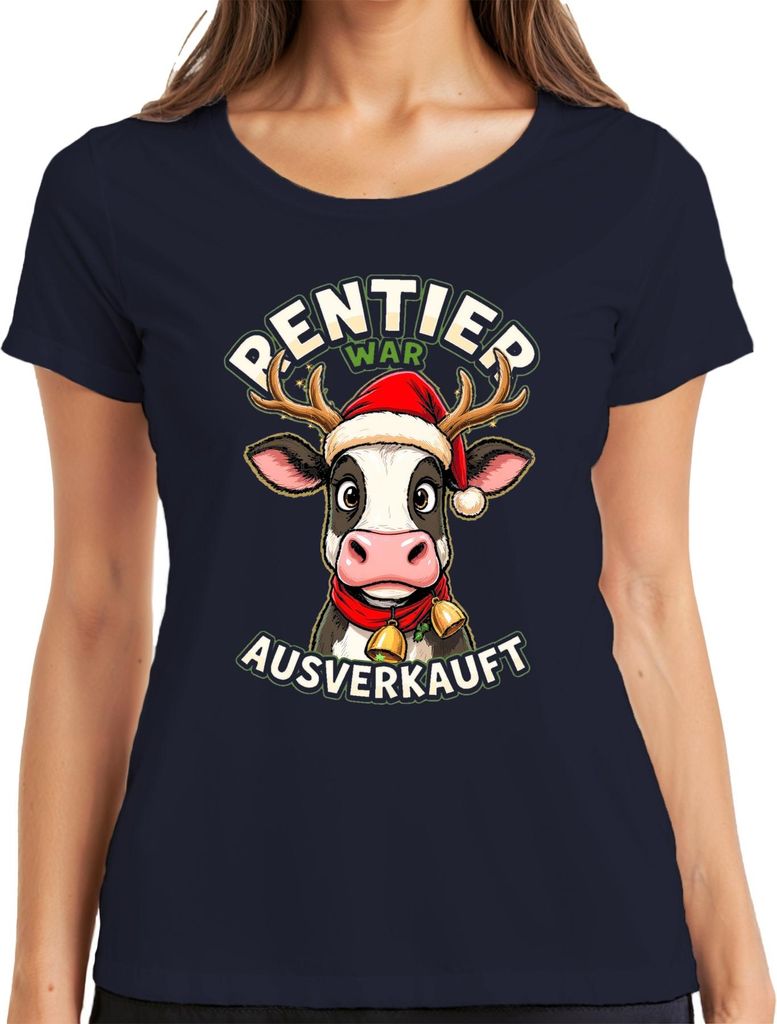 Rentier war t lustige Kuh Weihnachten Santa Geschenk Damen T-Shirt, Navy, M