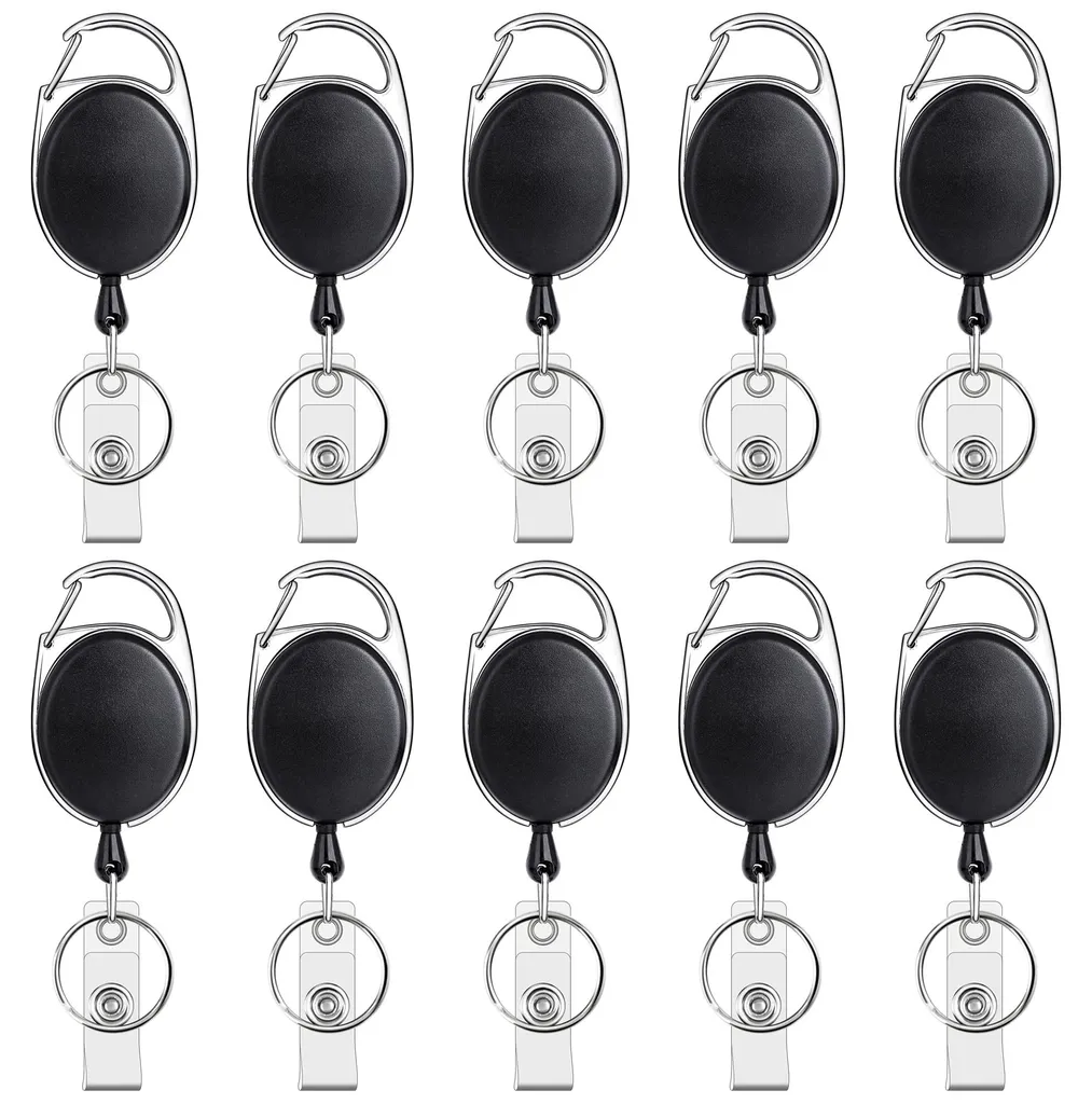 Porte-clés rétractable avec cordon 60 cm et mousqueton robuste x10