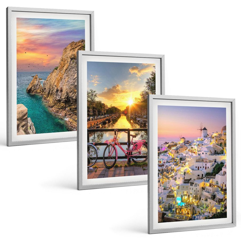 Bilder Set 3-teilig im silbergerahmten Rahmen – Wandbilder 3 Stück – gerahmte Poster für Wohnzimmer, Schlafzimmer und Flur – 40x60 cm – S...