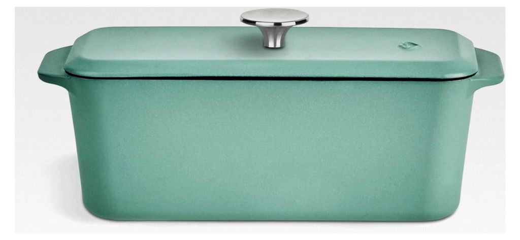 Kastenform aus Gusseisen mit Deckel 3L, Emaillierte Brotbackform für Brot, Pasteten und Aufläufe, Gusseisenbräter 33,5 x 13 cm, Mint